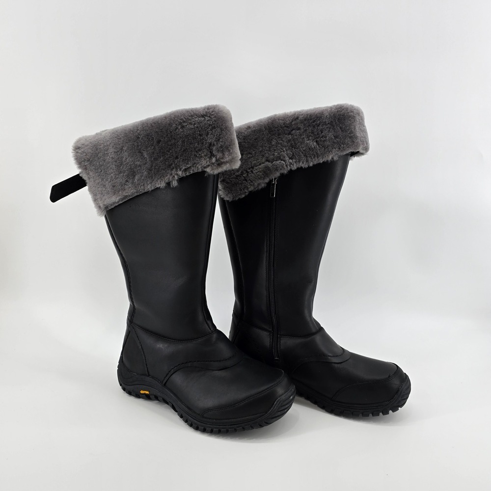 UGG Miko Tall Boot Womens Waterproof Leather Sheepskin Black 1012519 Sz 10